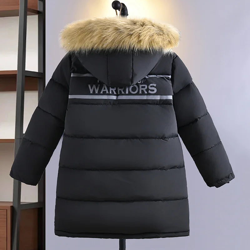 New Thicken Winter Boys Jacket Fur Collar Fashion Keep Warm Kids Jacket Hooded Zipper 5-12 Years Children Outerwear Clothing