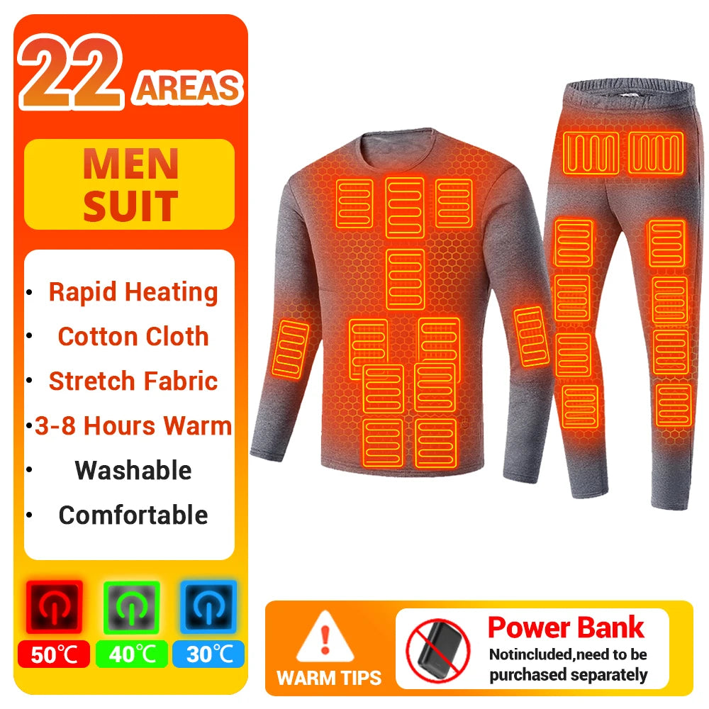 Men Winter Thermal Heated Jacket Vest Heated Underwear Women's Ski Suit USB Electric Heating Clothing Fleece Thermal Long Johns