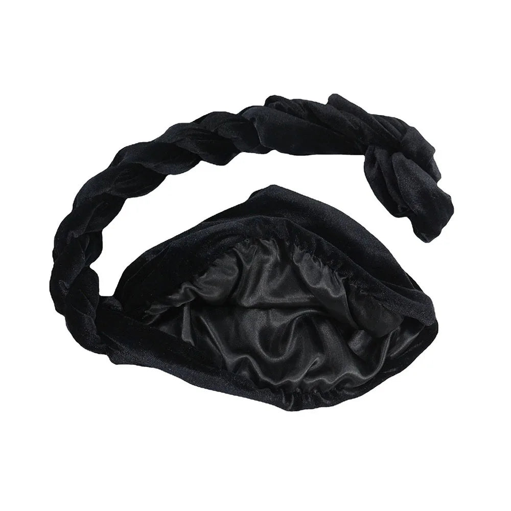 Velvet Halo Turban for Men Satin Lined Turbans Soft Twist Head Wrap Silky Lined Durags Street Hip Hop Male Bonnet Hat