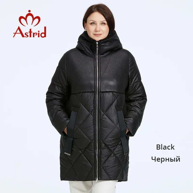 Astrid Women's Winter Jacket  Plus Size Women Parka Long Bio Down Jackets Stitching Design Thick Fleece Hooded Quilted Coat