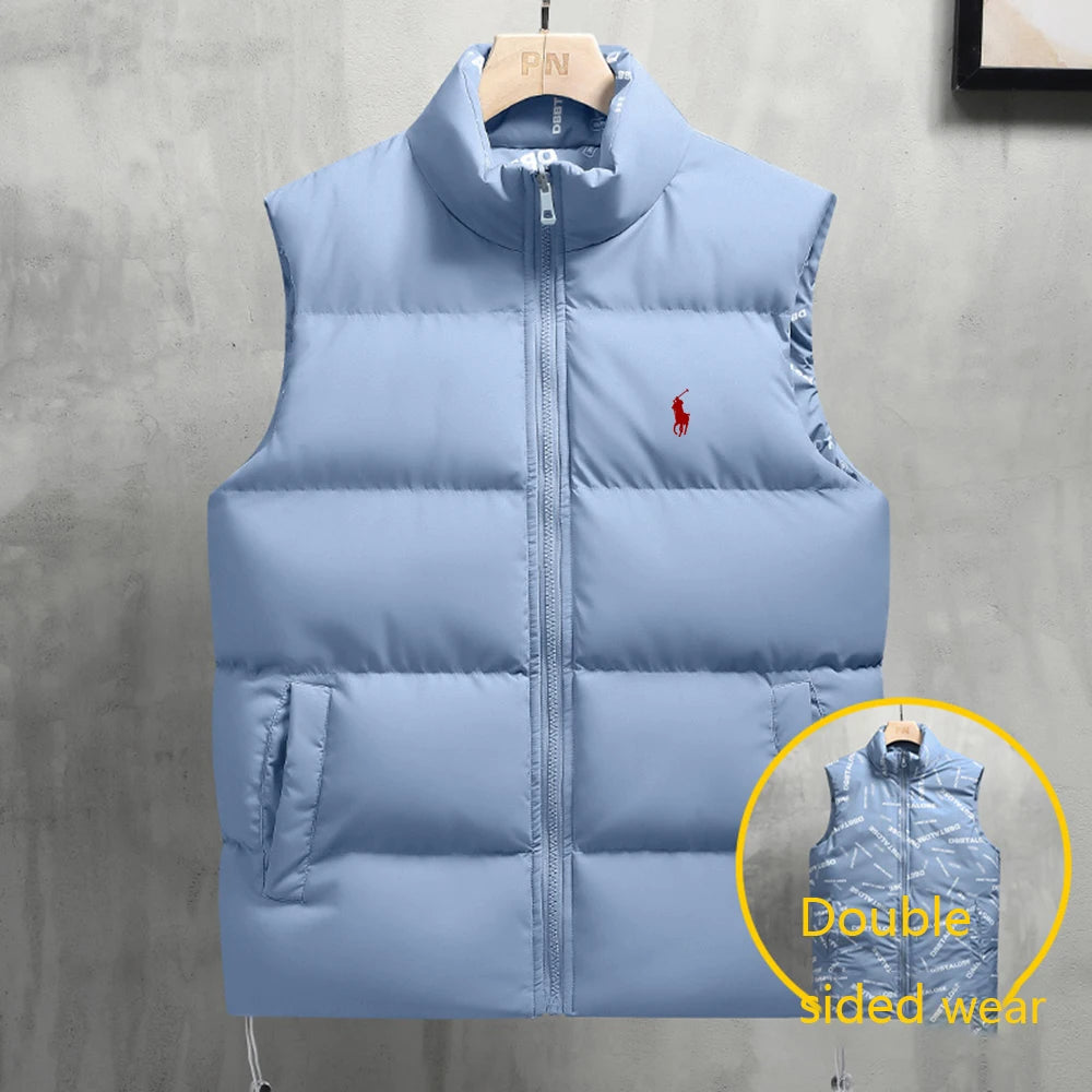 Winter Warm Double-sided Vest Loose Zipper Warm Thick Jacket Men's Casual Fashion Stand Collar Outdoor sSleeve Vest Coat Vest