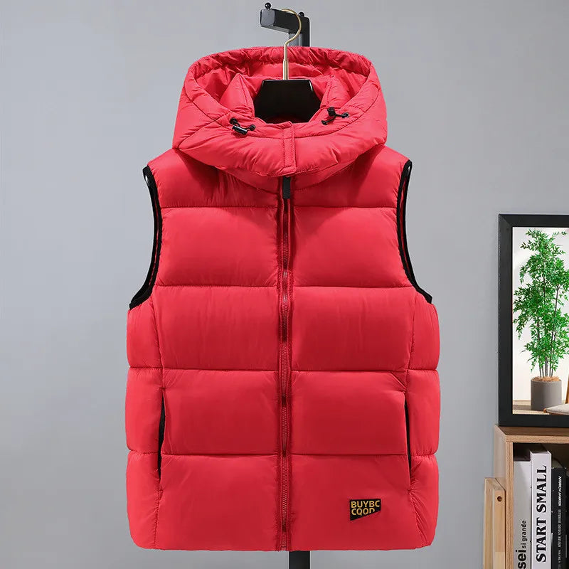 2024 Autumn Cotton Vest Warm Fabric Solid Windproof Soft Jacket Sleeveless Winter Fashion Men's Vest Korean Style Waistcoat