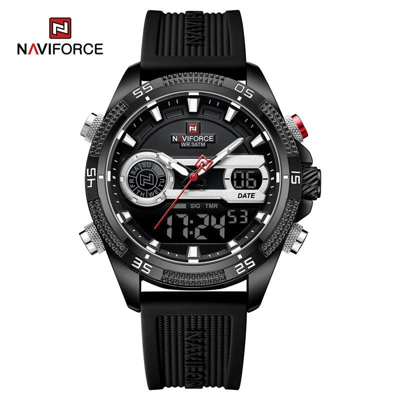 NAVIFORCE Military Sport Watches For Men Fashion Silicone Strap Waterproof Wrist watch Male Dual Display Luminous Alarm Clock