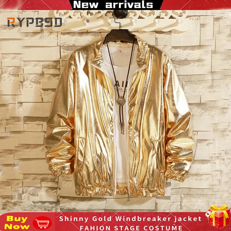 2024 Fashion Brand Gold Silver Windbreaker Jacket Men Autumn Streetwear Sequin Tuxedo Jacket Shinny Disco Stage Singer Costume