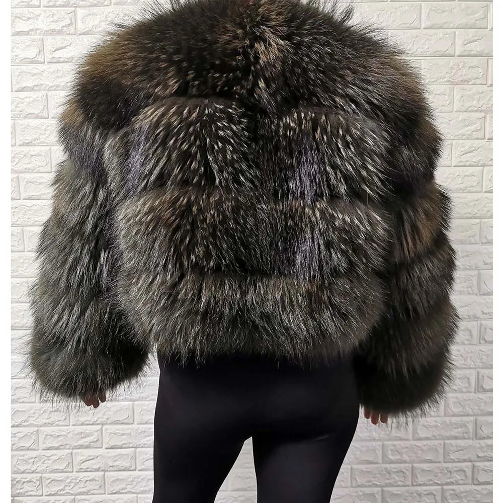 2024 Winter Women's Real  Fur Coat Natural Racoon Fur Jacket  Luxury Furry Leather Coats Female Fox Fur Clothes Long Sleeves