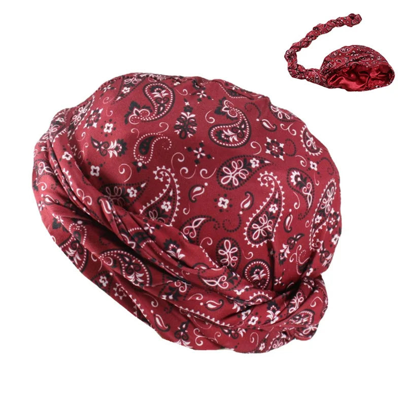 Bohe Style Paisley Print Turban Head Wrap for Men Satin Lining Stretchy Bandana Durag Men's Hip Hop Headband Biker Headscarf