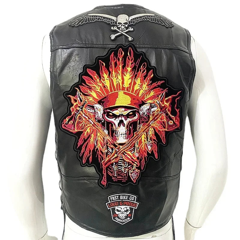 Motorcycle Leather Vest Embroidered Patch Moto Sleeveless Jacket Cycling Casual Street Vest Motorcycle Club Punk Vest