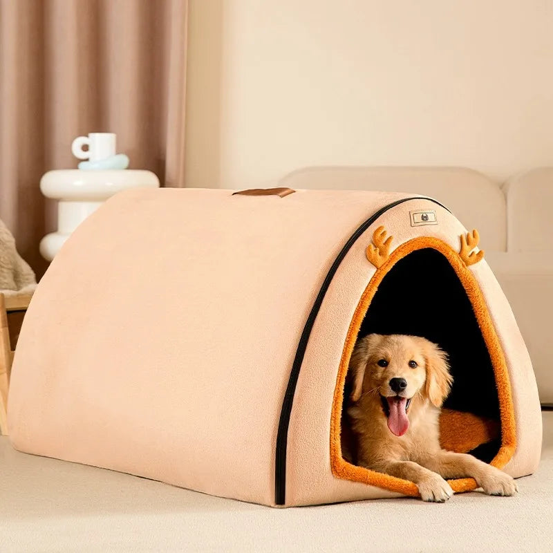 Kennel Autumn and Winter Warm Large Dog Winter House Removable and Washable Closed Bed House Villa Cat Nest Pet Tent Accessories