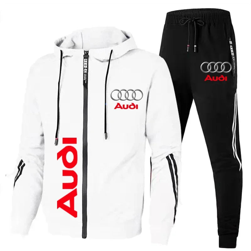 Men's Tracksuit Audi Logo Printed Sportswear Zipper Hooded Pullover+Pants 2 Piece Set Casual Fitness Running Suit Men's Clothing