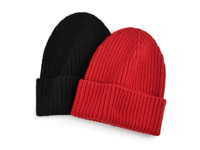 Einfarbig rot reine Wolle Hüte Frauen Männer warme Wollmütze Herbst Wintermütze Erwachsene Beanie neue gestrickte Mützen Luxus Urlaub Geschenk