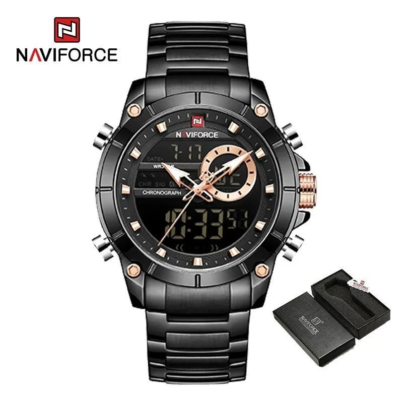 NAVIFORCE 9163 Luxury Original Sports Men Wristwatch Quartz Steel Waterproof Digital Fashion Male Watch Relogio Masculino