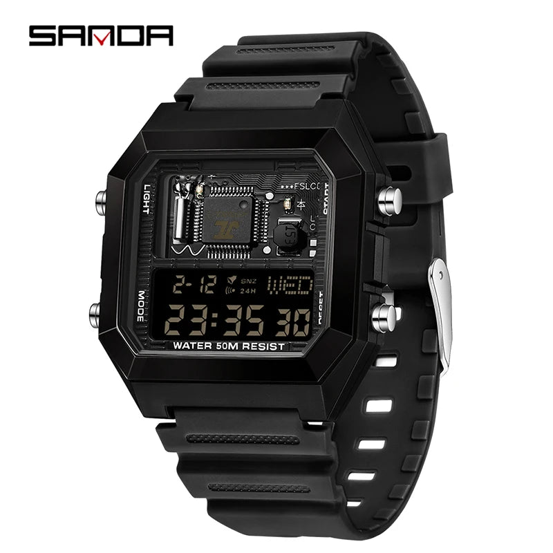 SANDA Fashion Male And Female Student Electronic Watches New Square Multi Functional Waterproof Luminous Countdown Sport Watches