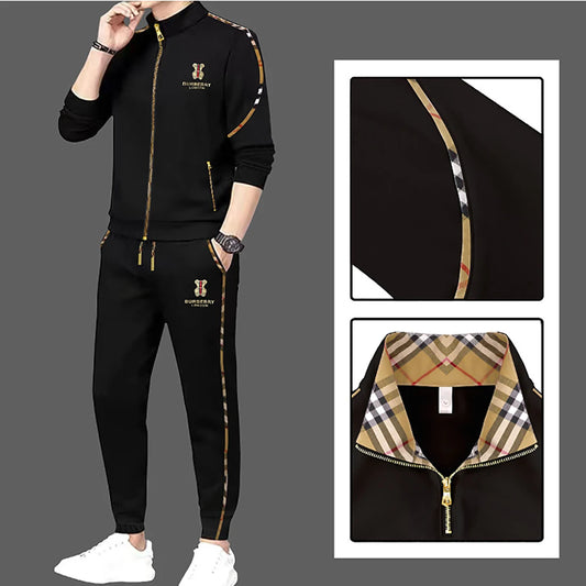 Men's Luxury Sports Suit Cardigan Zipper Sweatshirt Sweatpants Suit Autumn Winter Fashion Stand Up Collar Cotton Casual Clothing