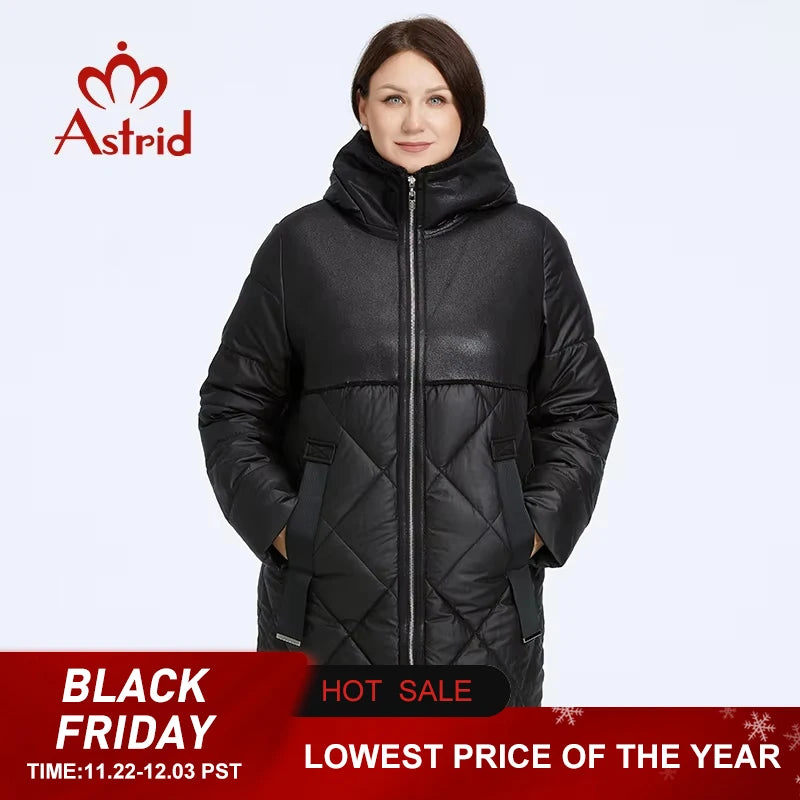 Astrid Women's Winter Jacket  Plus Size Women Parka Long Bio Down Jackets Stitching Design Thick Fleece Hooded Quilted Coat