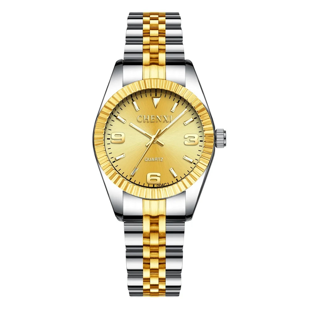 CHENXI Brand Top Luxury Ladies Gold Watch Women Golden Clock Female Women Dress Rhinestone Quartz Waterproof Watches Feminine