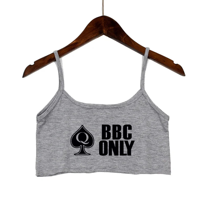 BBC ONLY Spades Crop Top for Women Sexy Letters Streetwear Girls Casual Clothes Elastic Camis Sleeveless Short Tank Top Bar