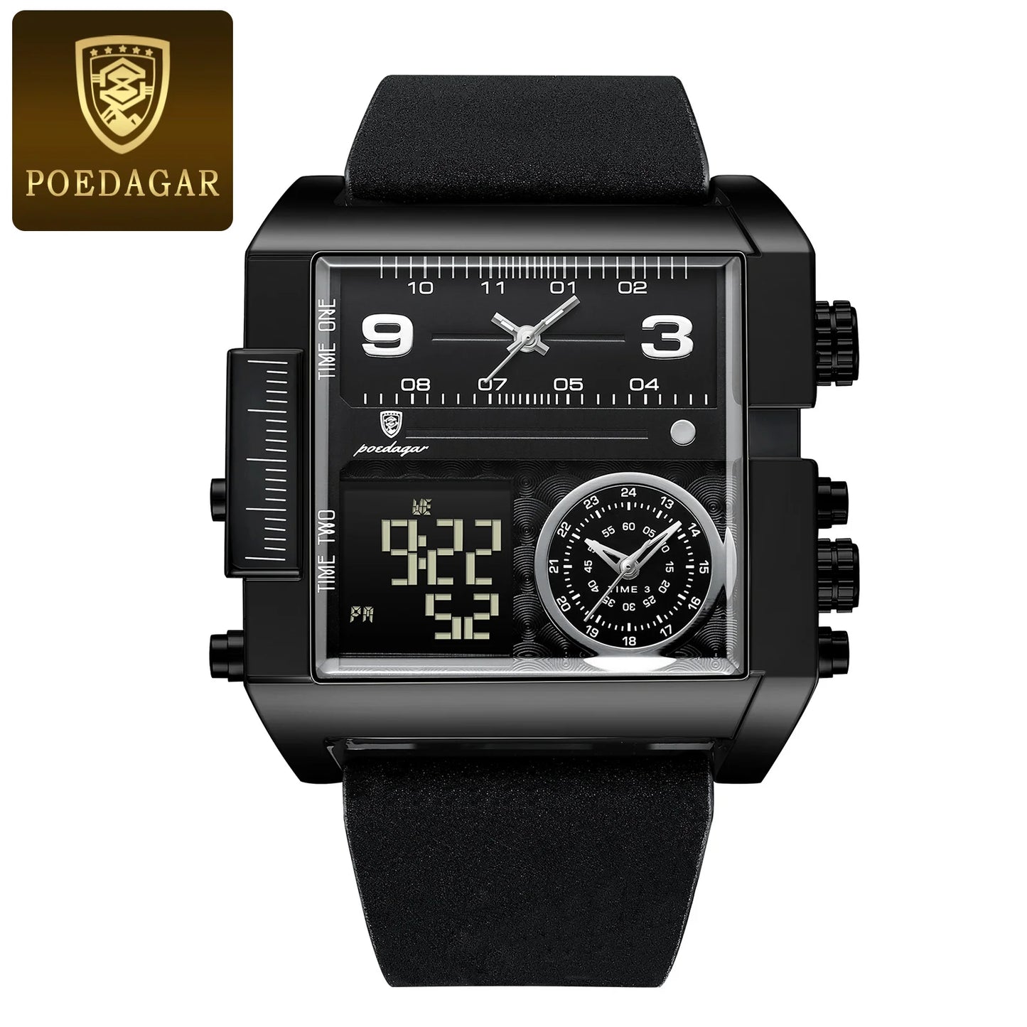 POEDAGAR Luxury Man Wristwatch Rectangle Waterproof Luminous Day Week Men Watch Digital Multifunction Men's Watches Quartz Reloj