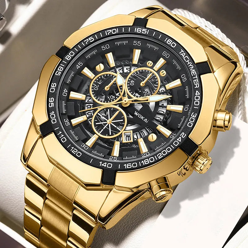 Gold Silver Luxury Men's Watches Stainless Steel Fashion Quartz Watch For Man Calendar Male Clock Business Relojes Hombre