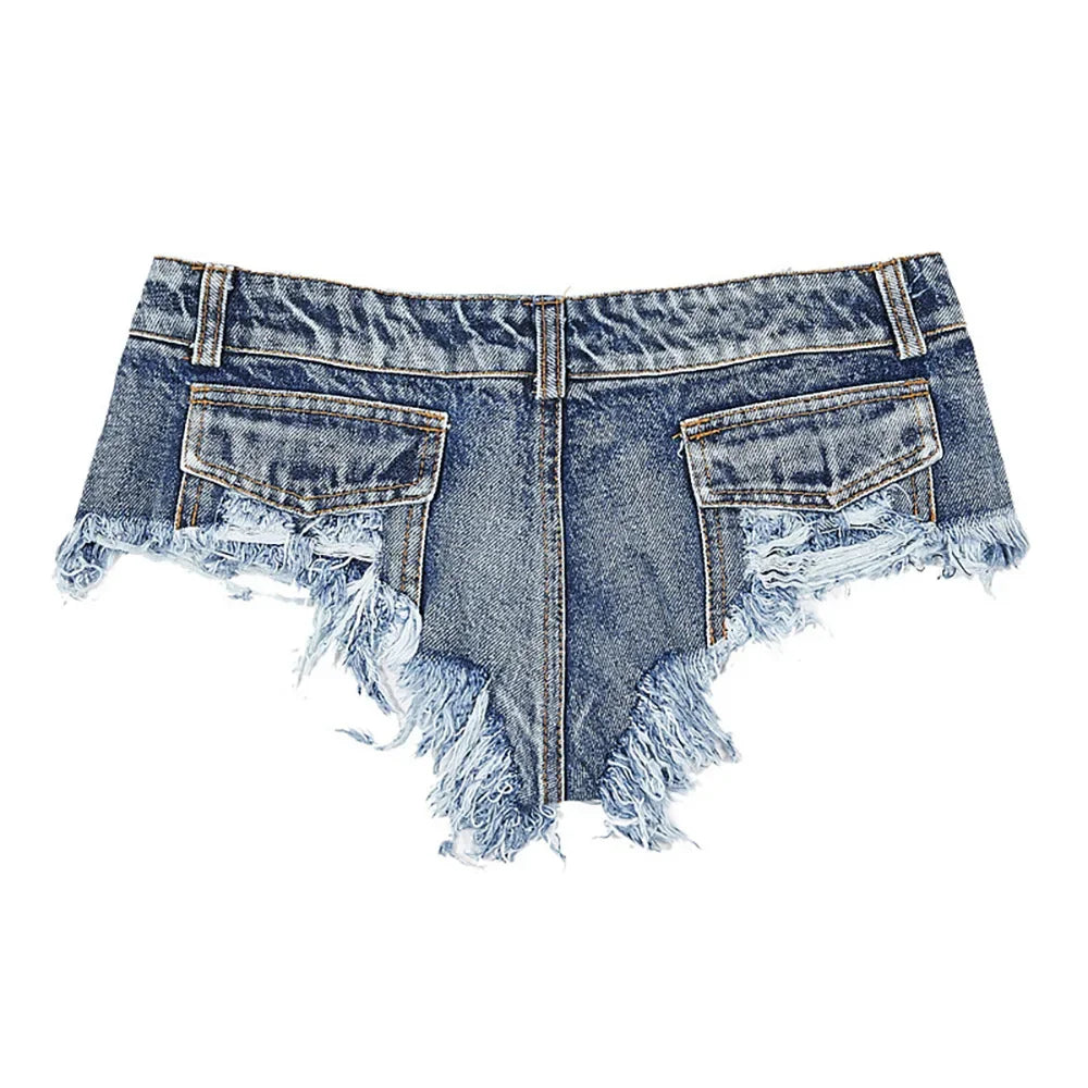 Bar Hottie Women's Clothing Sex Ripped Jeans Slimming Jeans New Korean Style Super Low-waisted Denim Shorts Hot Pants