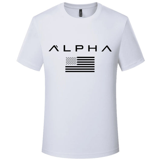 2023 USA  ALPHA New Type of Soft Round Neck Casual Short-Sleeved T-shirt Men Hot Drill Base Shirt Men's Jacket