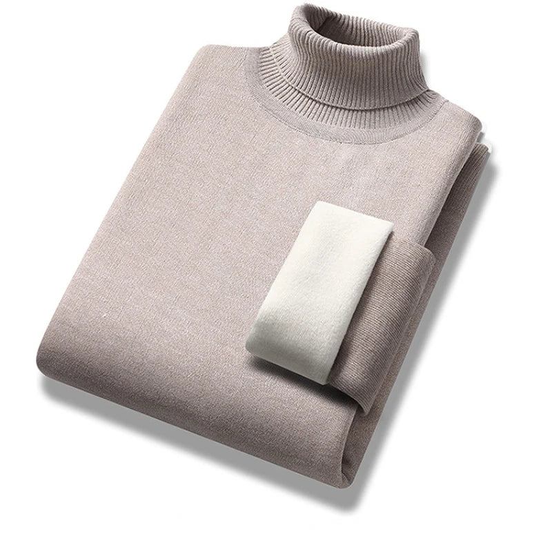 Winter Trend Sweaters Men's Solid Long Sleeved Turtleneck Pullover High Neck Fleece Warm Slim Fit Casual Sweater Jumper 4XL