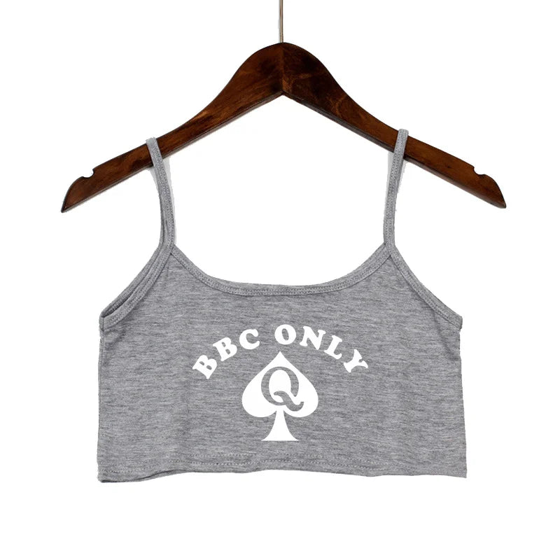 BBC ONLY Spades Crop Top for Women Sexy Letters Streetwear Girls Casual Clothes Elastic Camis Sleeveless Short Tank Top Bar