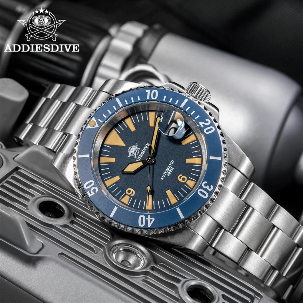 ADDIESDIVE Watch Man Diver NH35 Automatic Mechanical Wristwatch Luminous Ceramic Bezel Sapphire 20Bar Diving New Watch AD2064