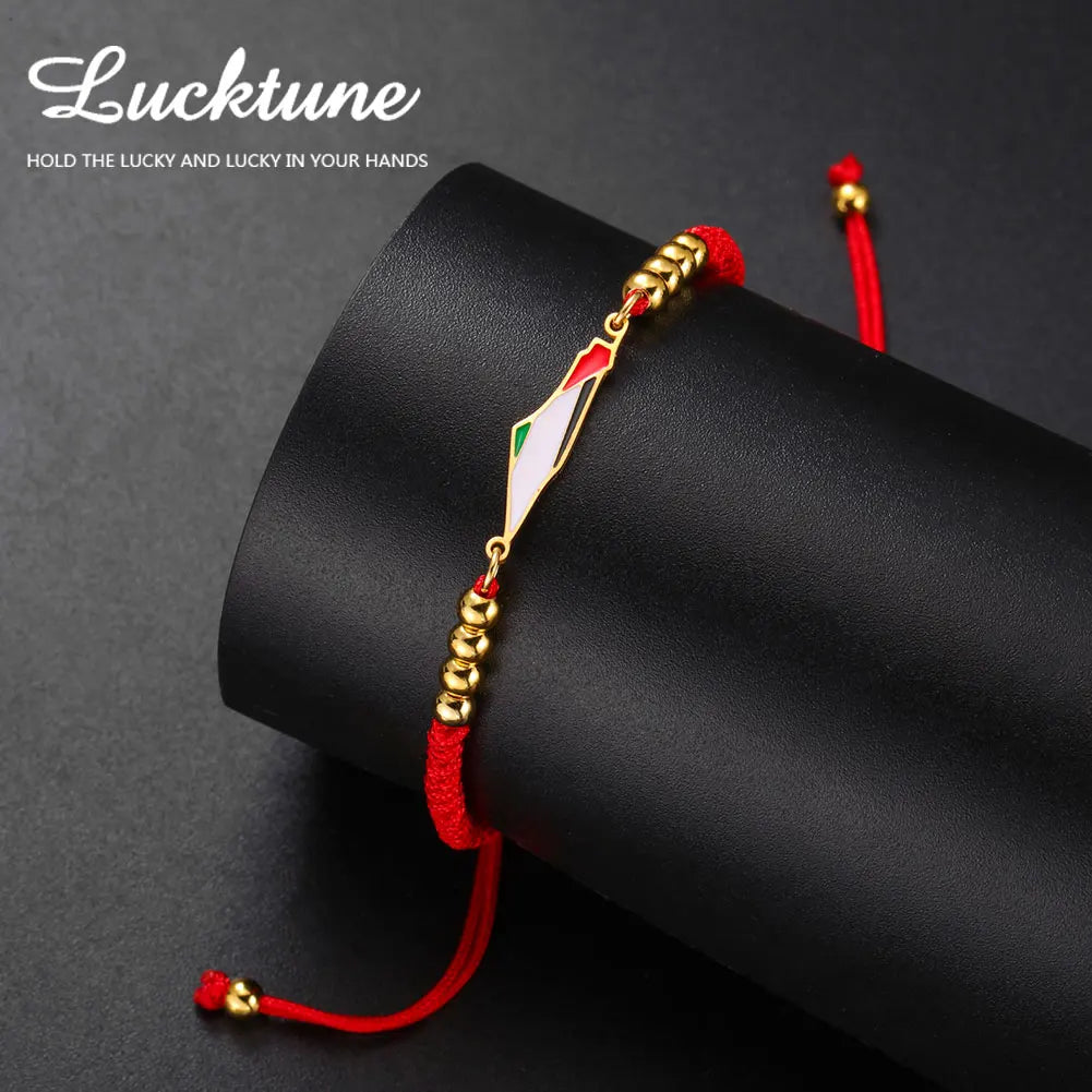 Lucktune Palestine Map Flag Rope Bracelets for Women Men Stainless Steel Country Peace Geography Hand Bracelet Jewelry Gifts New