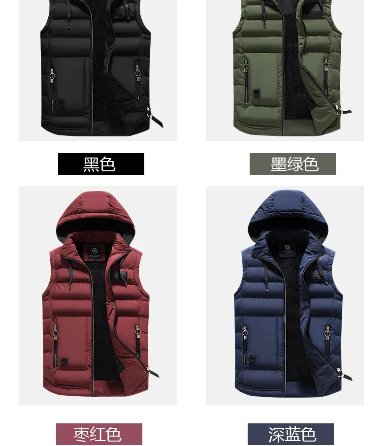 Mens Outdoors Vests 2024 Cotton-Padded Men's Winter Vest Warm Hooded Waistcoat Casual high quality hot sale Male Coats Vests