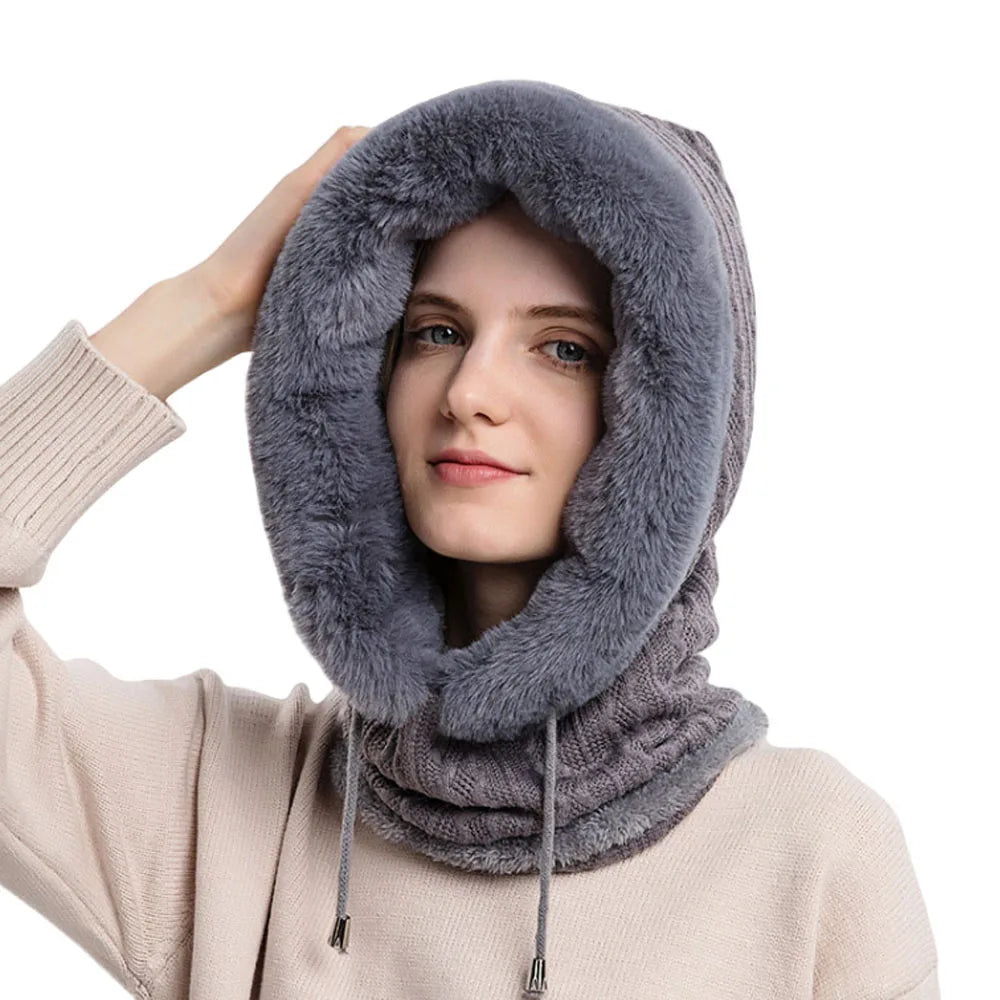 Winter Warme Beanie-Mützen Maske Schal Ring Sturmhaube Kapuzenpullover Strickmütze Einteiler Kordelzug Kapuze Outdoor Warmhalten Mützen