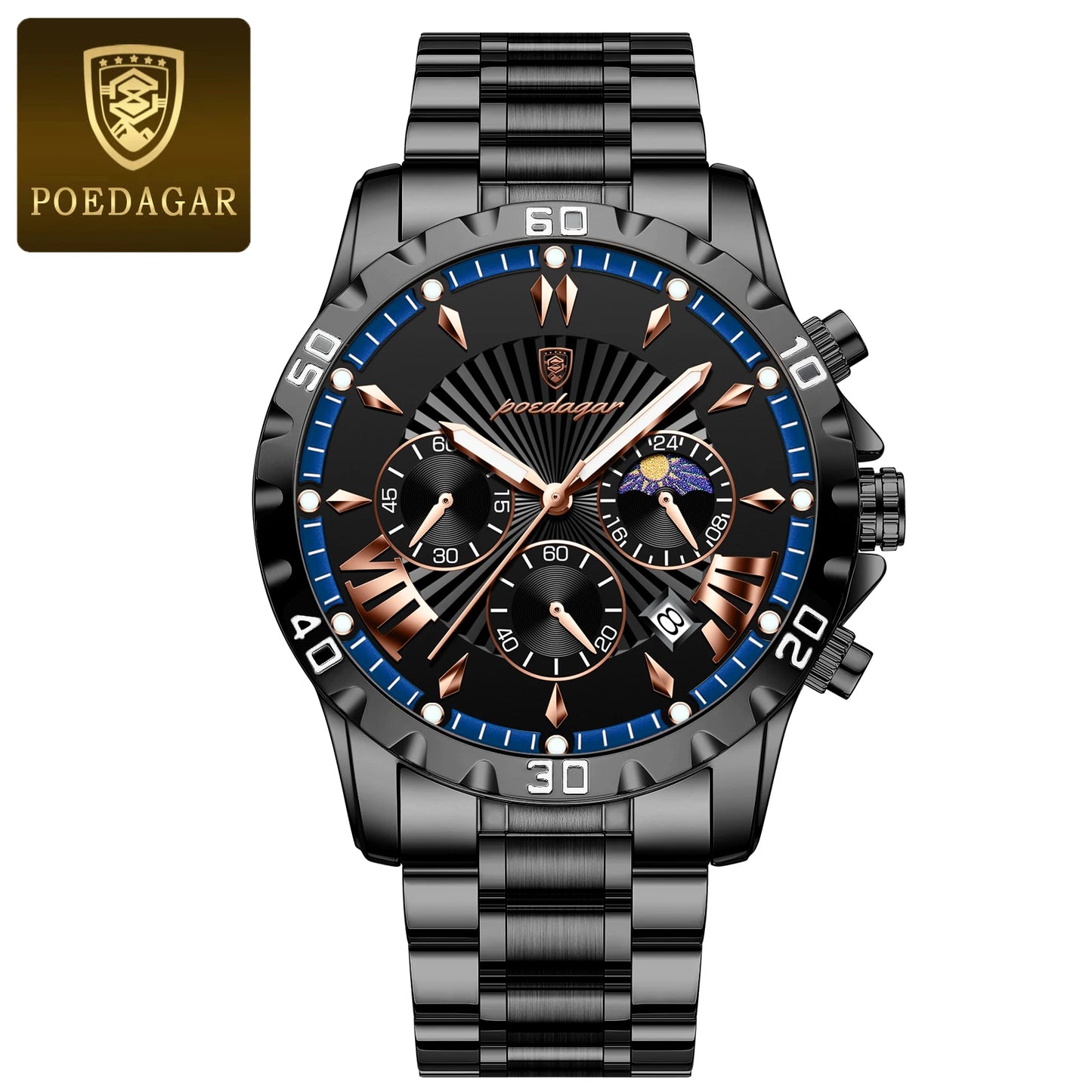 POEDAGAR Luxury Watch for Man Luminous Waterproof Chronograph Date Men Watch High Quality Stainless Steel Quartz Men's Watches