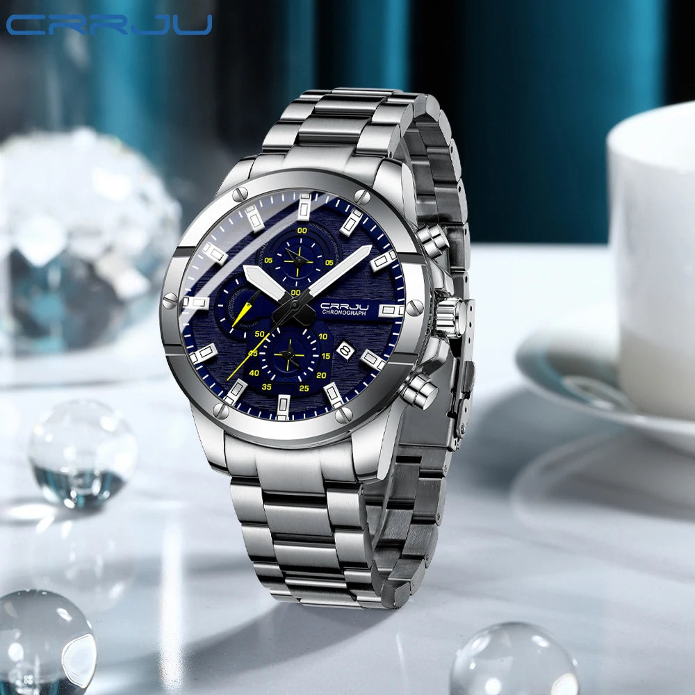 CRRJU Herrenuhr NEU Große Quarzuhren Vollstahl Wasserdicht Chronograph Armbanduhr für Männer Relogio Masculino