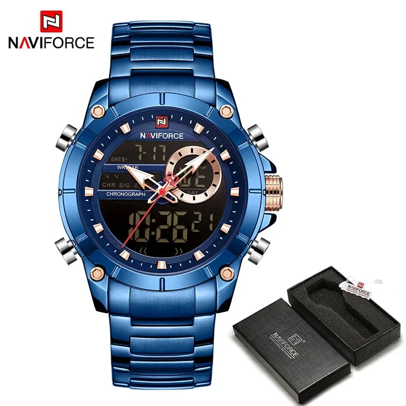 NAVIFORCE 9163 Luxury Original Sports Men Wristwatch Quartz Steel Waterproof Digital Fashion Male Watch Relogio Masculino