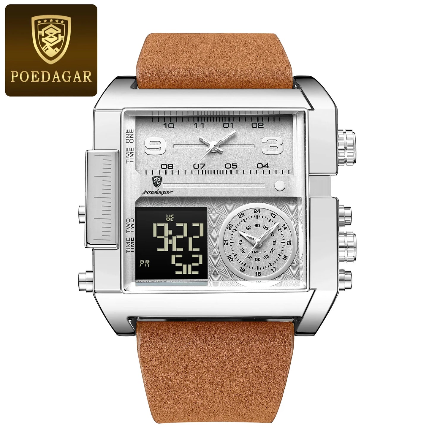 POEDAGAR Luxury Man Wristwatch Rectangle Waterproof Luminous Day Week Men Watch Digital Multifunction Men's Watches Quartz Reloj