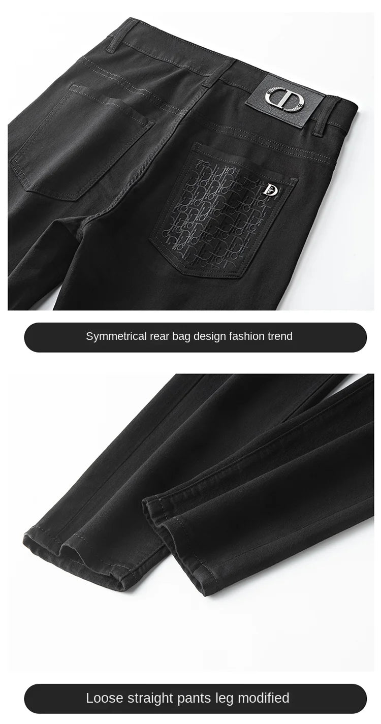 2024 new MEN'S jeans light luxury slim fit straight leg elastic fashion casual cotton wash black versatile comfortable denim