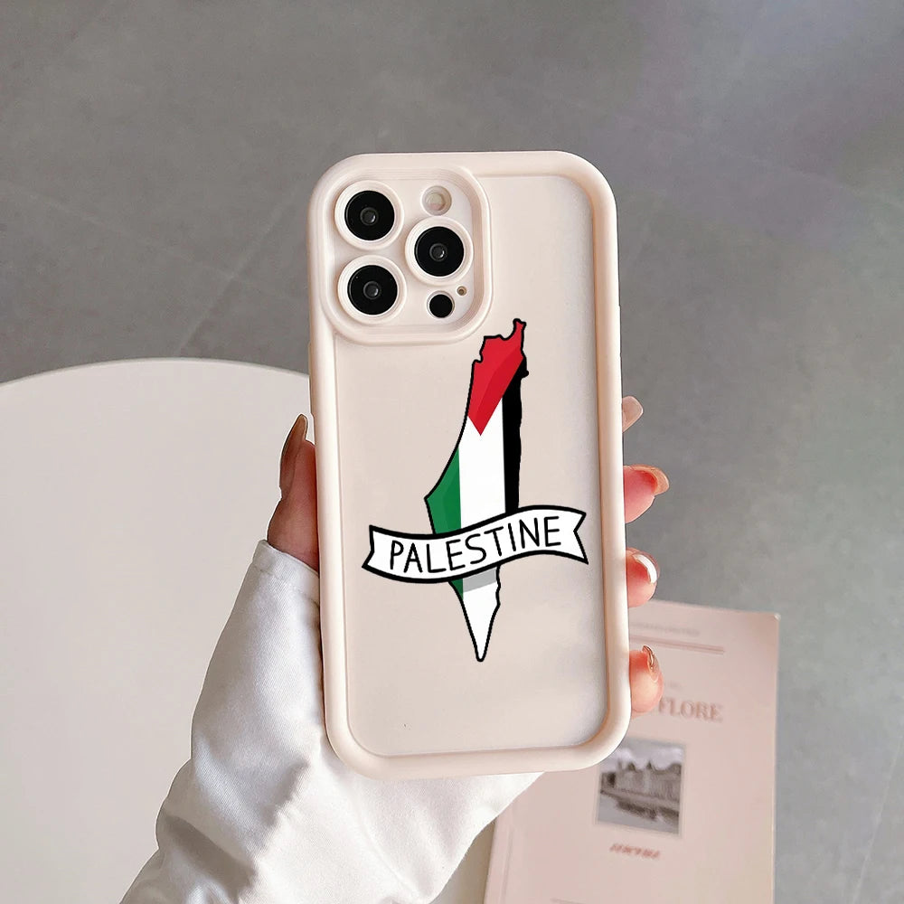 Cartoon Palästina Flagge Karte Passport Telefon Fall Für iPhone 16 15 14 13 12 11 Pro Max Mini XR XS X 7 8 Plus Kamera Schutz