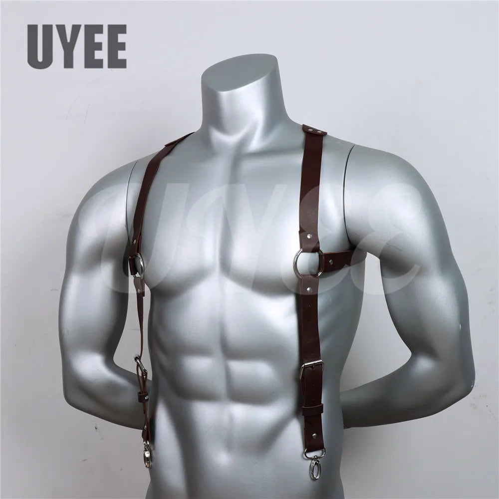 UYEE Punk Fashion PU Leather Suspenders for Men Shirt Trousers Buckle Adjustable Belts Vest Straps Braces Harness Rave Fetish