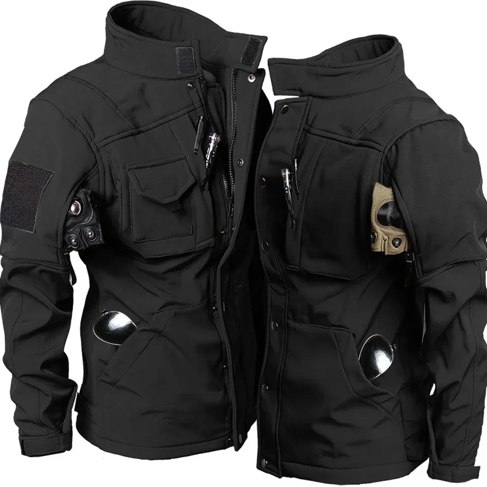 Winter Fleece Jacket Men Riding Outdoor Motorcycle Coats Tactical Multi-pocket Soft Shell Waterproof Windproof Warm Shark Skin