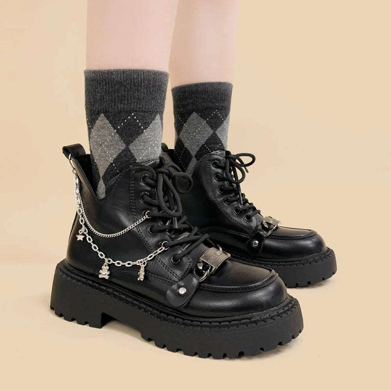 Amy and Michael Original Design Fashion Ladies Platform Boots for Girls Female Students Kawaii Black Ankle Boots Women