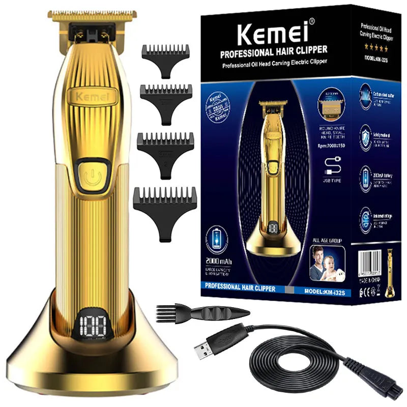 Kemei Professional Hair Trimmer For Men Electric Shaver Beard & Hair Clipper Rechargeable Haircut Machine For Barber Salon Home