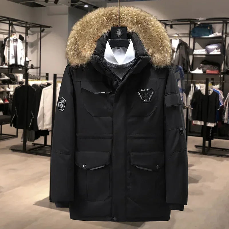 New Arrival Men Down Parkas Fashion Winter Jacket Thick  Fur Hoddy Outdoor Duck Down Padding Coat Male Hooded Outwear