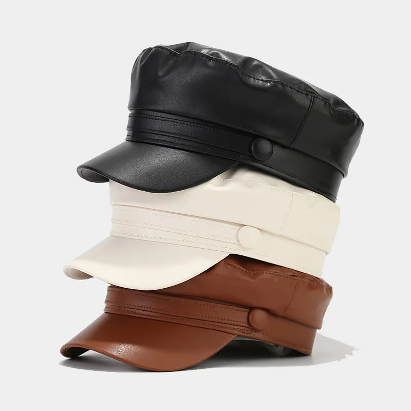 Korean Leather Beret Fashion Ladies Hat Duck Tongue Caps Wild Hats British Retro High-Quality Outdoor Leisure Caps Hat