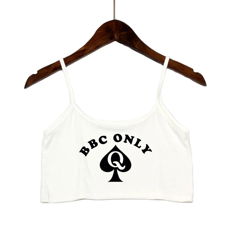 BBC ONLY Spades Crop Top for Women Sexy Letters Streetwear Girls Casual Clothes Elastic Camis Sleeveless Short Tank Top Bar