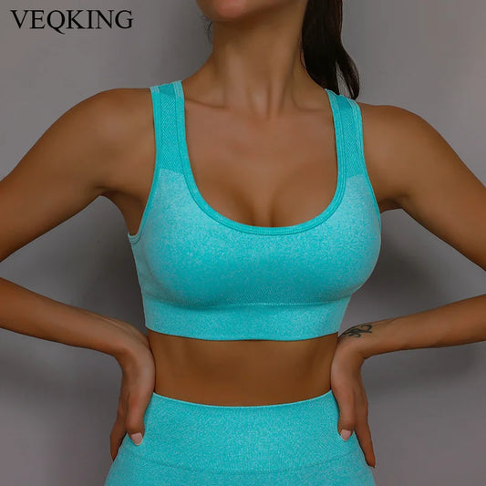 VEQKING Hollow Back Sports Bra Women Shockproof Running Sports Bras  Gathered Yoga Bra Fitness Gym Workout Bra Underwear