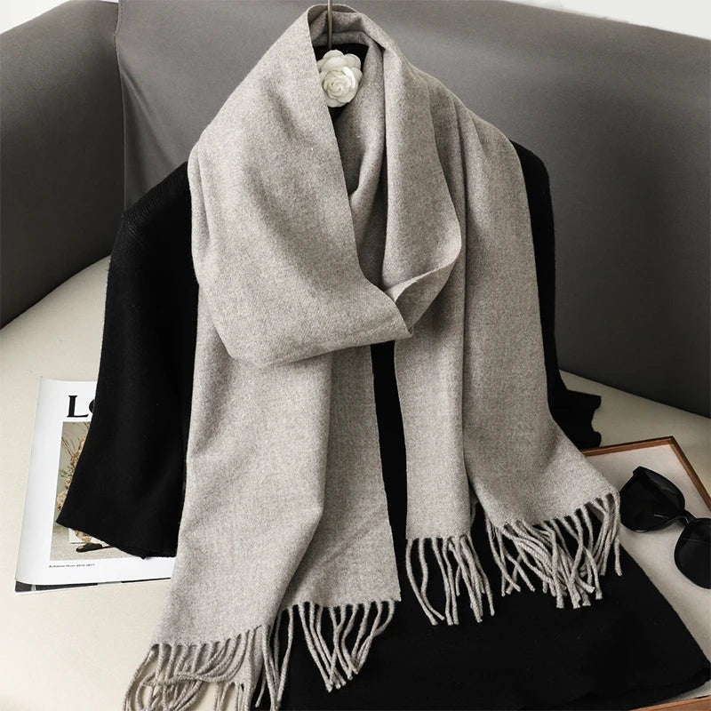 New Winter Cashmere Solid Color Pashmina Tassel Scarf Cold Weather Scarves Wraps Women Girls Her Thicken Warm Shawl Wrap