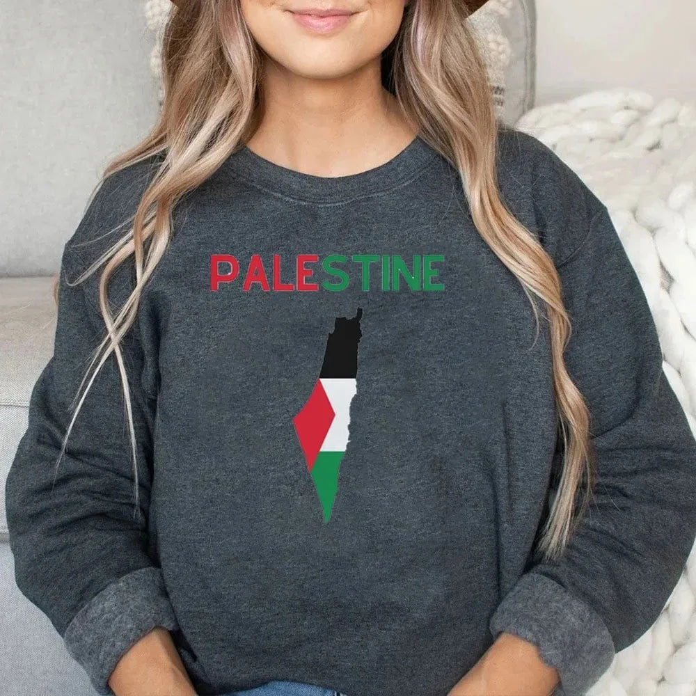 PALESTINE Sweatshirt Crew Neck Sweatshirt Flag and Map Flag Map Clothing Palestine Gift Palestine Clothing