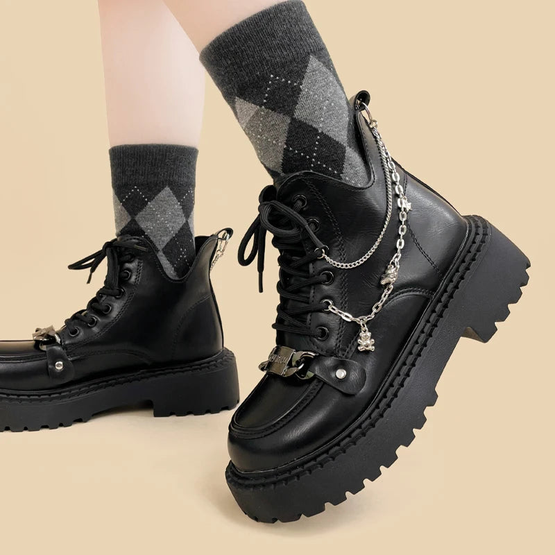 Amy and Michael Original Design Fashion Ladies Platform Boots for Girls Female Students Kawaii Black Ankle Boots Women