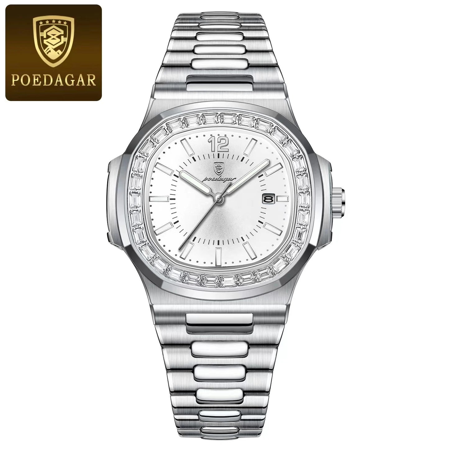 POEDAGAR Luxury Square Man Quartz Watch Waterproof Luminous Date Men's Watch High Quality Stainless Steel Business Men Watches