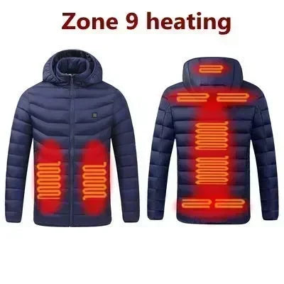 2023 NWE Men Winter Warm USB Heating Jackets Smart Thermostat Pure Color Hooded Heated Clothing Waterproof  Warm Jackets