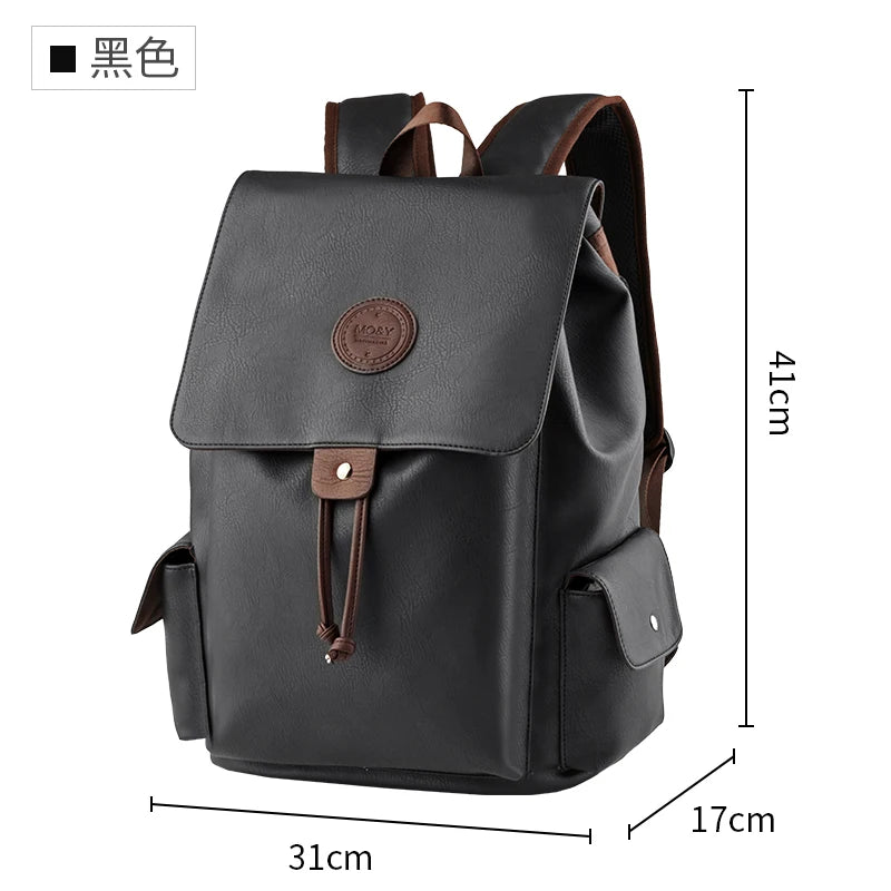 Leather Men Backpack, Vintage 15.6 inch Laptop Daypack, Waterproof Durable Travel Knapsack, College Leather Rucksack